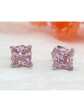 Amethyst Accented Square Cut 925 Sterling Silver Vintage Stud Earrings